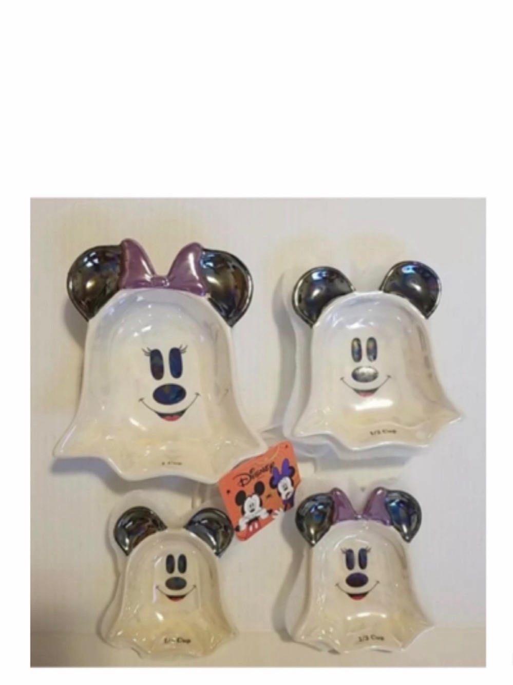 Disney Mickey & Minnie Mouse Halloween Ghost Set Of 4 Iridescent Measuring Cups